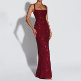 sequined halter dress sexy evening gown dress fashionable fitted backless long dress