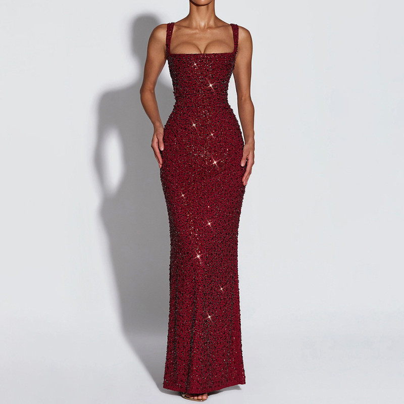 sequined halter dress sexy evening gown dress fashionable fitted backless long dress