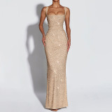 sequined halter dress sexy evening gown dress fashionable fitted backless long dress