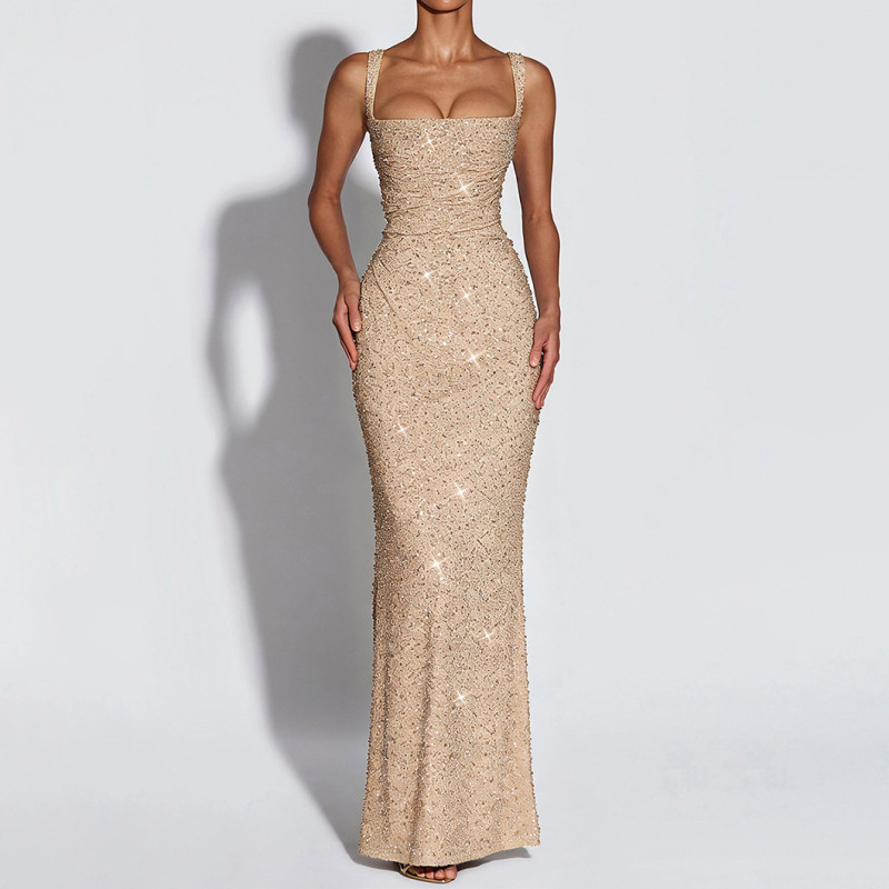 sequined halter dress sexy evening gown dress fashionable fitted backless long dress