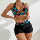 Summer beach two-piece swimsuit printed halter top slimming swimsuit fashionable and sexy bikini swimsuit