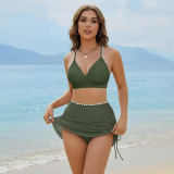 Separate suspender swimwear sexy bikini swimsuit net-sheer tight fashion three-piece swimwear
