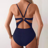 Sexy high-waisted one-piece swimsuit women's solid-color bikini swimsuit fashionable summer beach swimsuit