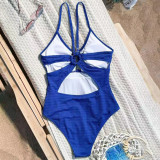 Sexy high-waisted one-piece swimsuit women's solid-color bikini swimsuit fashionable summer beach swimsuit