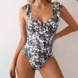 Sexy one-piece printed swimsuit fashionable strapless high-waisted bikini swimsuit summer beach vacation swimsuit