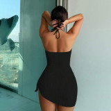 Sexy one-piece swimsuit women's solid-color drawstring swimsuit fashionable summer beach swimsuit
