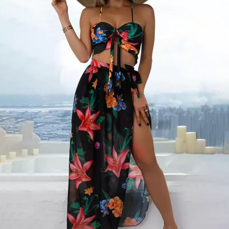 Sexy two-piece printed swimsuit fashionable three-piece bikini swimsuit summer beach resort swimsuit