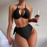 Sexy two-piece high-waist swimsuit fashionable solid-color bikini swimsuit summer beach vacation swimsuit