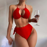 Sexy two-piece high-waist swimsuit fashionable solid-color bikini swimsuit summer beach vacation swimsuit