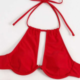 Sexy two-piece high-waist swimsuit fashionable solid-color bikini swimsuit summer beach vacation swimsuit