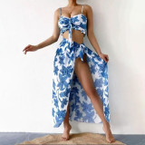 Sexy two-piece printed swimsuit fashionable three-piece bikini swimsuit summer beach resort swimsuit
