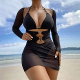 Sexy printed snapback swimsuit fashionable three-piece bikini set summer beach resort swimsuit