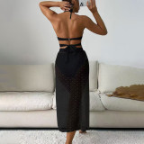 Sexy net mesh halter-neck swimsuit fashionable bikini three-piece set swimsuit beach vacation long dress swimsuit