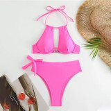 Sexy two-piece high-waist swimsuit fashionable solid-color bikini swimsuit summer beach vacation swimsuit