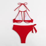 Sexy two-piece high-waist swimsuit fashionable solid-color bikini swimsuit summer beach vacation swimsuit