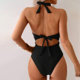 Sexy neck-wraping one-piece swimsuit pure color backless bikini swimsuit fashionable summer beach swimsuit