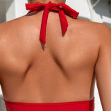 Sexy two-piece neck-wrap swimsuit fashionable solid-color bikini swimsuit summer beach vacation swimsuit