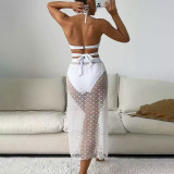 Sexy net mesh halter-neck swimsuit fashionable bikini three-piece set swimsuit beach vacation long dress swimsuit