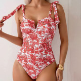 Sexy one-piece printed swimsuit fashionable strapless high-waisted bikini swimsuit summer beach vacation swimsuit
