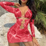 Sexy printed snapback swimsuit fashionable three-piece bikini set summer beach resort swimsuit