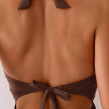 Sexy neck-wraping one-piece swimsuit pure color backless bikini swimsuit fashionable summer beach swimsuit