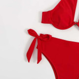 Sexy two-piece high-waist swimsuit fashionable solid-color bikini swimsuit summer beach vacation swimsuit