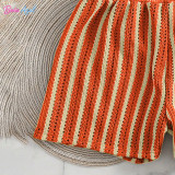 Striped knitted bikini swimwear multi-color affordable three-piece swimwear set fashionable beach women's swimwear