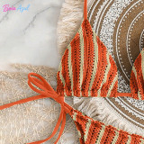 Striped knitted bikini swimwear multi-color affordable three-piece swimwear set fashionable beach women's swimwear