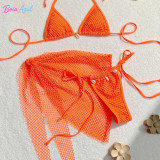 Mesh split bikini swimsuit mesh cover-up dress with shell three-piece set swimsuit sexy backless triangle-cup swimsuit