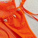 Mesh split bikini swimsuit mesh cover-up dress with shell three-piece set swimsuit sexy backless triangle-cup swimsuit