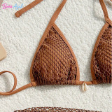 Mesh split bikini swimsuit mesh cover-up dress with shell three-piece set swimsuit sexy backless triangle-cup swimsuit