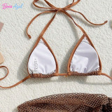 Mesh split bikini swimsuit mesh cover-up dress with shell three-piece set swimsuit sexy backless triangle-cup swimsuit