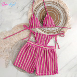 Striped knitted bikini swimwear multi-color affordable three-piece swimwear set fashionable beach women's swimwear