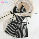 Striped knitted bikini swimwear multi-color affordable three-piece swimwear set fashionable beach women's swimwear