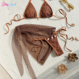 Mesh split bikini swimsuit mesh cover-up dress with shell three-piece set swimsuit sexy backless triangle-cup swimsuit