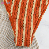 Striped knitted bikini swimwear multi-color affordable three-piece swimwear set fashionable beach women's swimwear