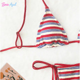 Striped texture triangle cup bikini swimwear multi-color neck strap two-piece swimwear sexy backless swimwear