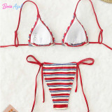 Striped texture triangle cup bikini swimwear multi-color neck strap two-piece swimwear sexy backless swimwear