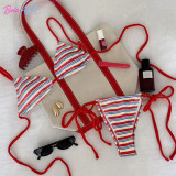 Striped texture triangle cup bikini swimwear multi-color neck strap two-piece swimwear sexy backless swimwear