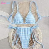 Striped texture triangle cup bikini swimwear multi-color neck strap two-piece swimwear sexy backless swimwear