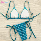 Striped texture triangle cup bikini swimwear multi-color neck strap two-piece swimwear sexy backless swimwear