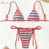 Striped texture triangle cup bikini swimwear multi-color neck strap two-piece swimwear sexy backless swimwear