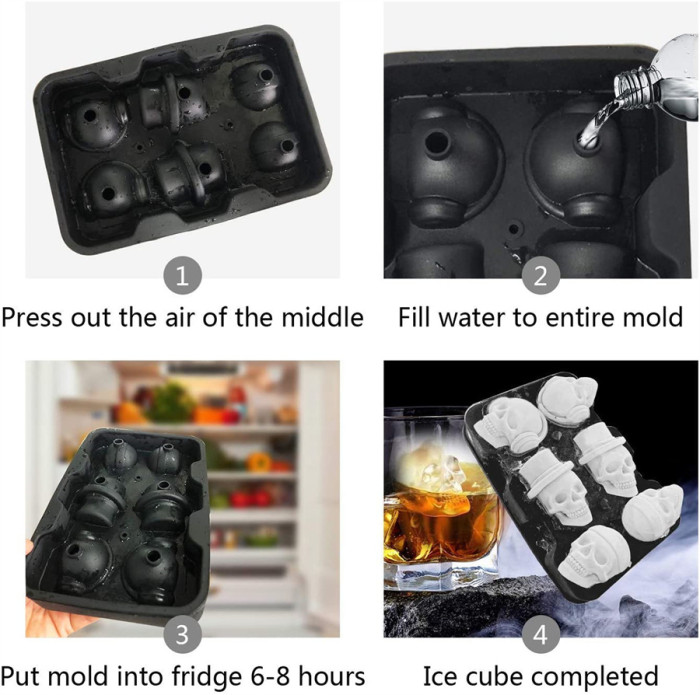 Halloween Skull Ice Molds Silicone Ice Cube Trays for Whiskey Cocktails and Vodka with Lid