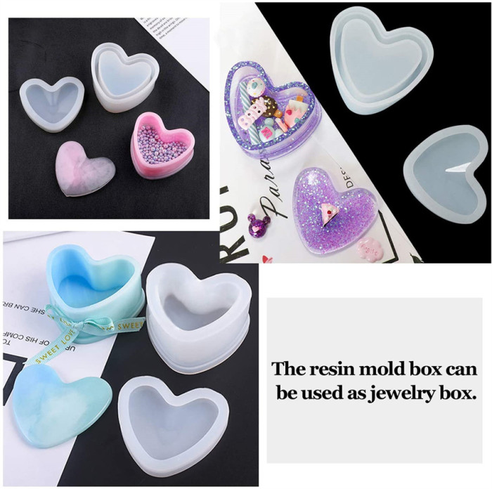 Box Resin Molds, Jewelry Box Molds with Heart Shape, Hexagon Storage Box Mold and Square Epoxy Molds for Making Resin Molds