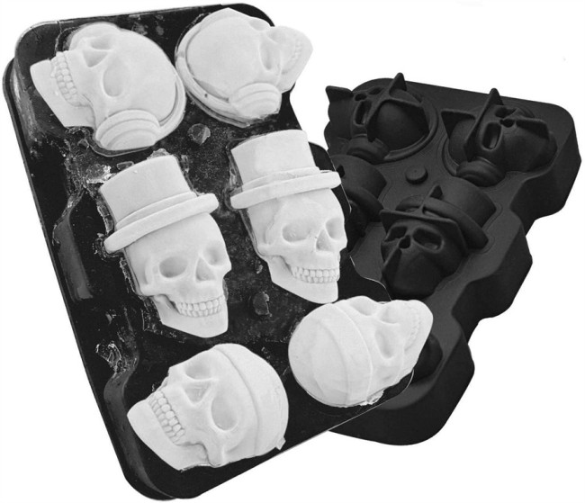 Halloween Skull Ice Molds Silicone Ice Cube Trays for Whiskey Cocktails and Vodka with Lid