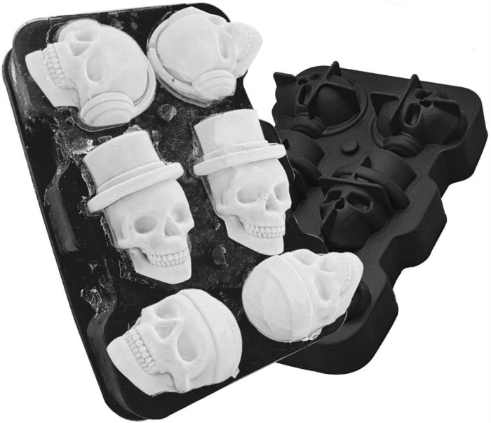 Halloween Skull Ice Molds Silicone Ice Cube Trays for Whiskey Cocktails and Vodka with Lid