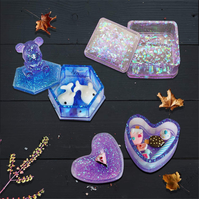 Box Resin Molds, Jewelry Box Molds with Heart Shape, Hexagon Storage Box Mold and Square Epoxy Molds for Making Resin Molds