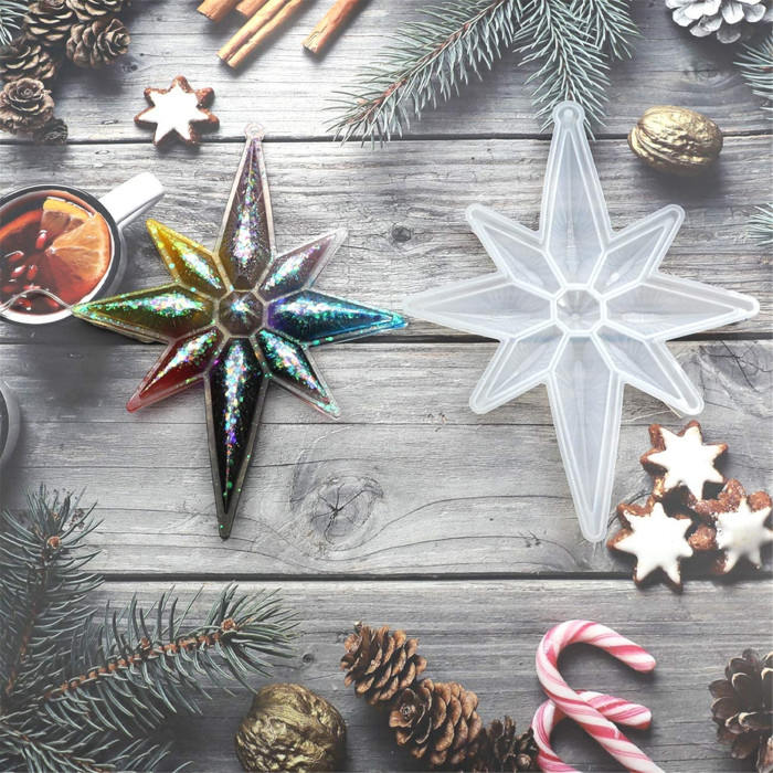Octagonal Star Silicone Resin Mold, Diamond Star Casting Resin Mold for Door Wall Hanging Home Decor Crafts DIY Christmas Tree Ornament
