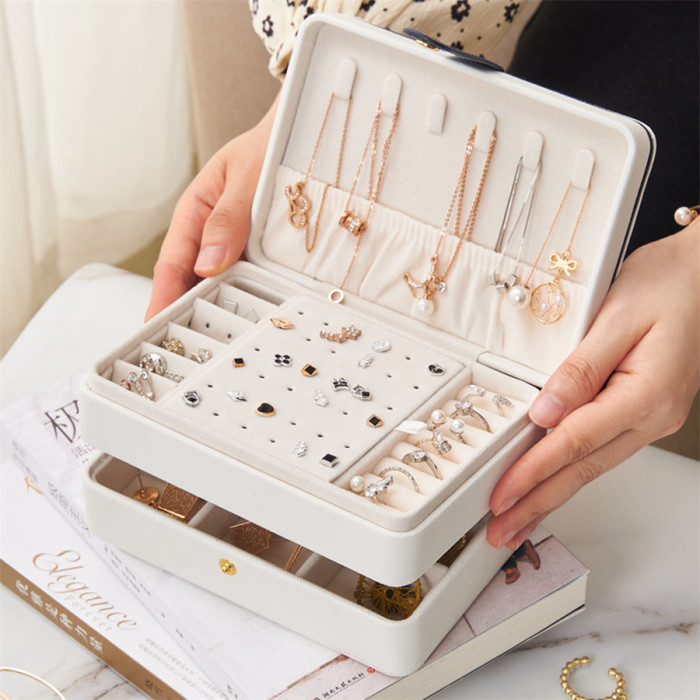 Ring Necklace Earring Jewelry Holder Organizer Box Exquisite Jewelry Organizer Box for Earrings Necklaces Holder Rings Bracelets Stand Storage Box Birthday Gifts for Women Mom Grandma 4 colors