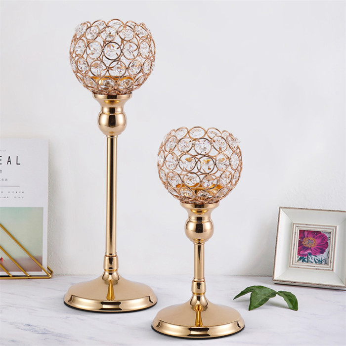 Gold crystal candle holders pillar candlesticks for home decor wedding party table centerpieces housewarming gift